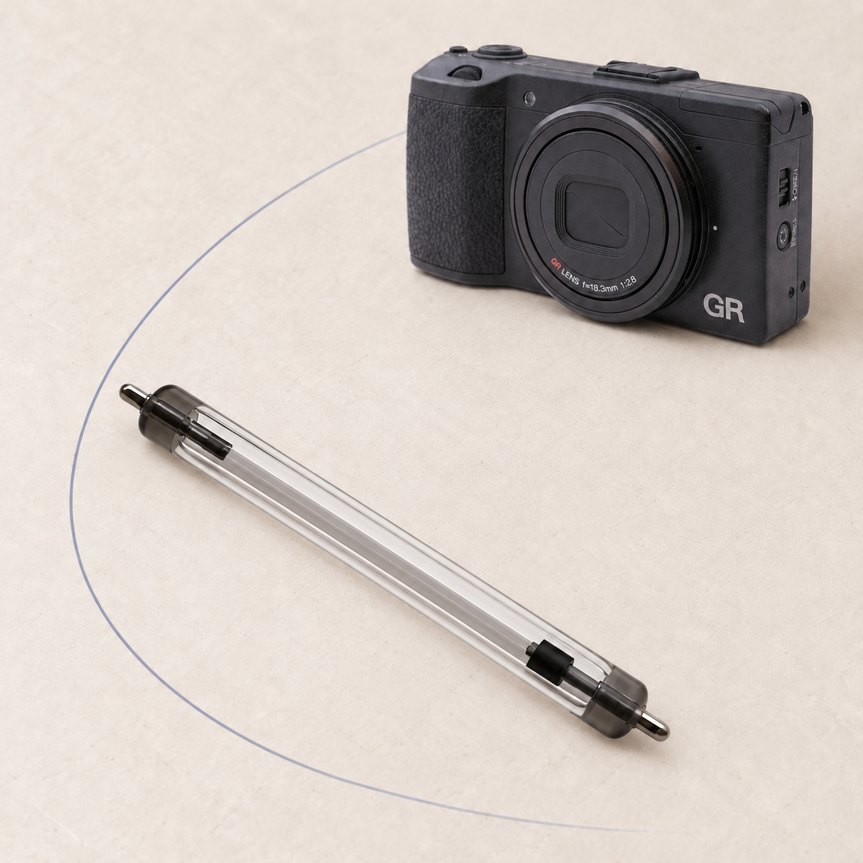 Open Ricoh GR chassis showing its flash