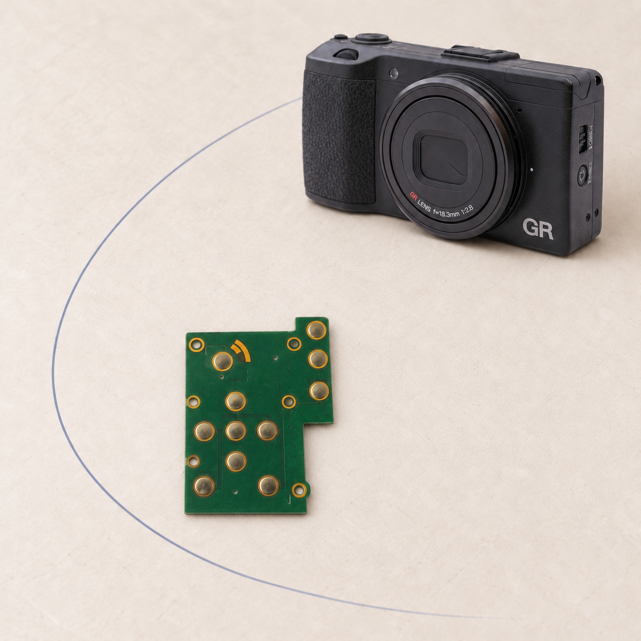 Ricoh GR rear controls beside snap-dome contact board
