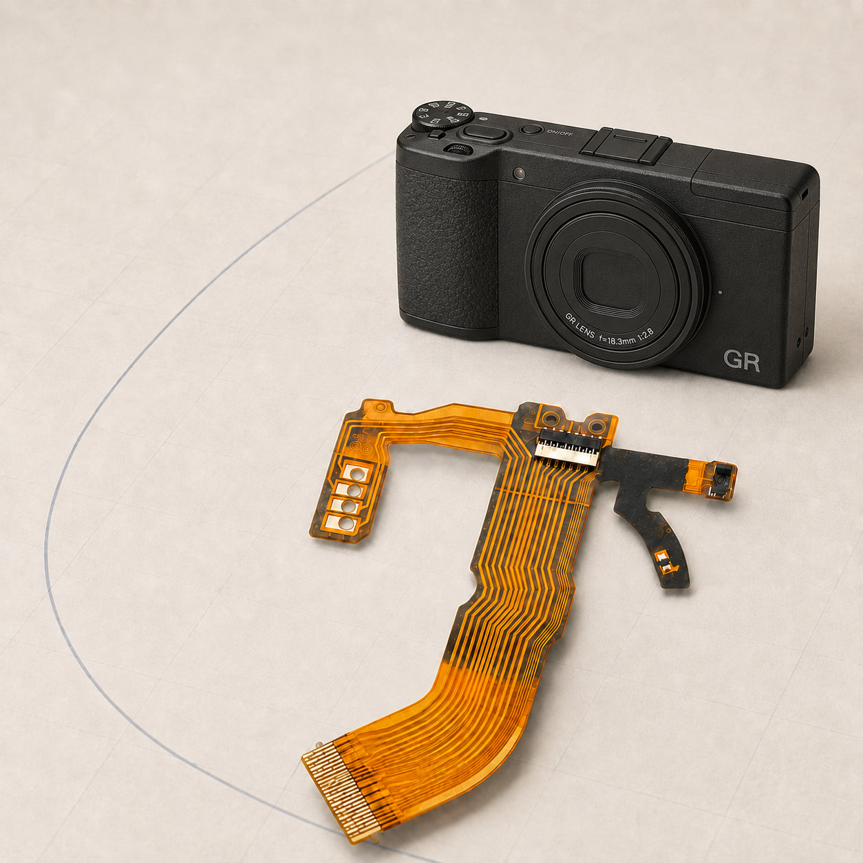 Ricoh GR lens mechanism with orange flex cable